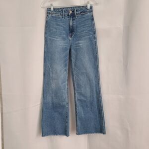Noend Sz 25 Blue Denim Wide Leg Crop High Rise Medium Wash Made In USA Jeans